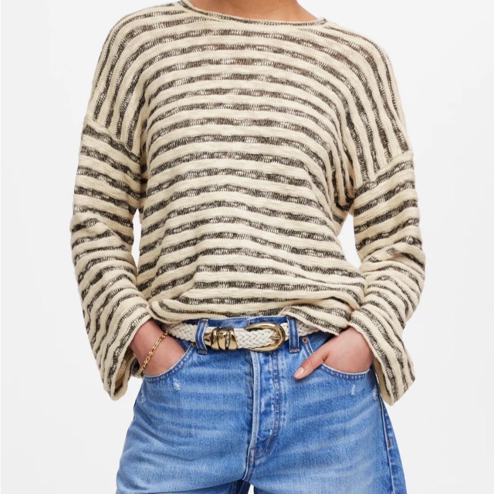 Madewell Striped Beige and Black Sweater - Small